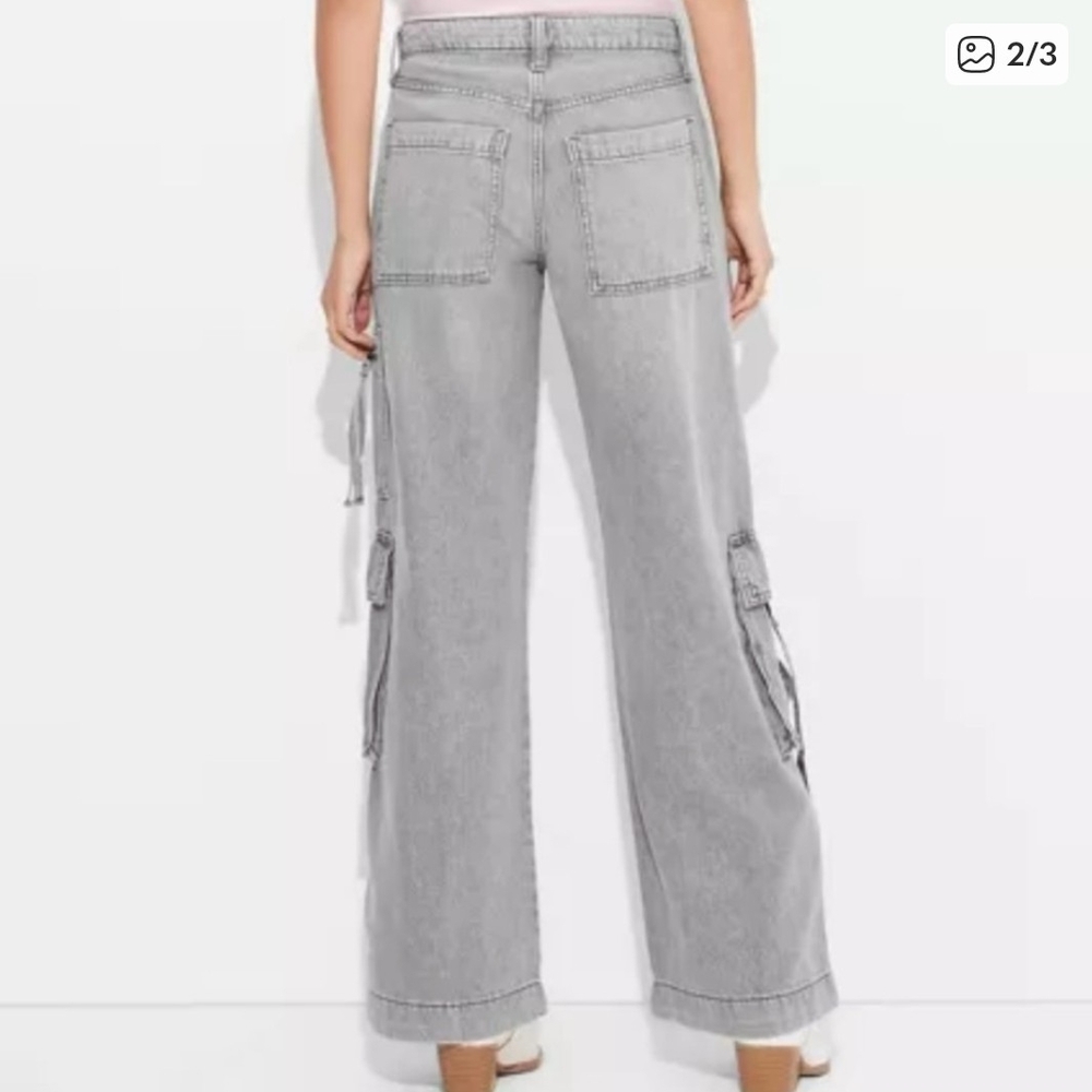 Women's Gray Cargo Jeans Mide Rise - Picture 2 of 6